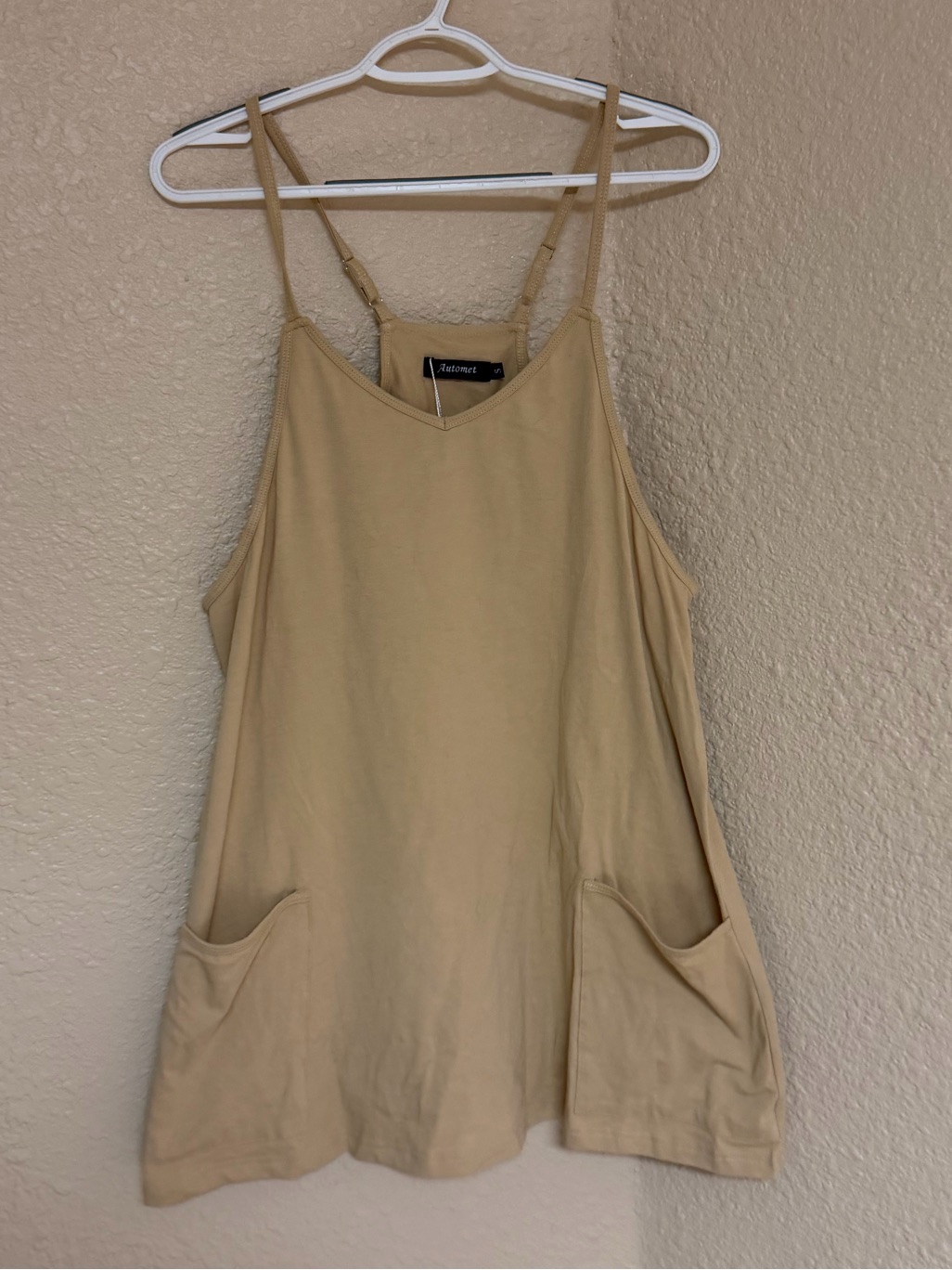 4/$20 Automet Beige Adjustable-Strap Dress With Front Pockets & Shorts